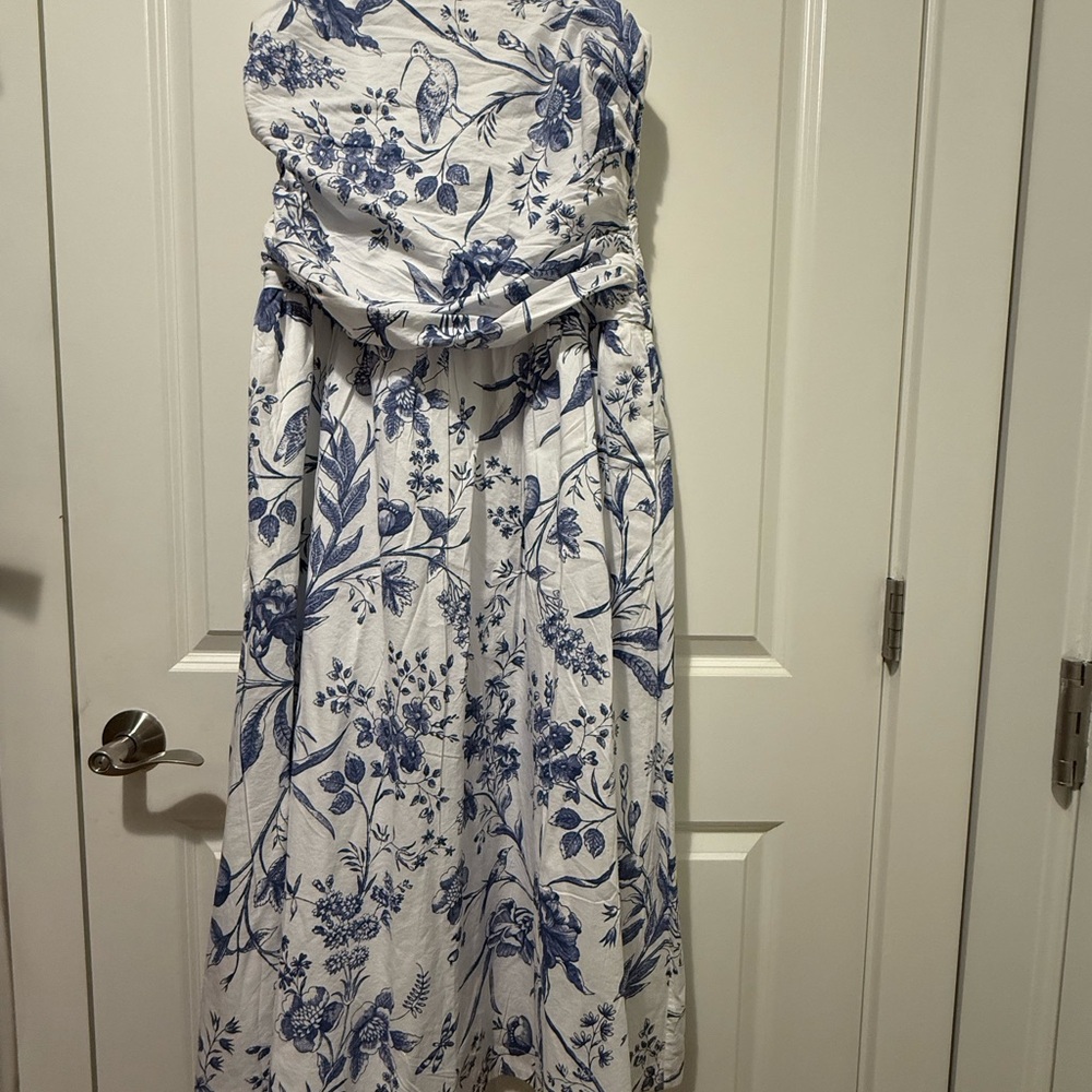 LOFT Blue and White Floral Midi Dress